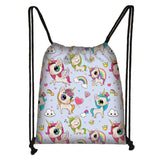 Unicorn Floral Drawstring Bag Women Backpack Girls Pink Horse Canvas Storage