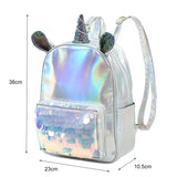 Unicorn Kids Bag For Girls Small Backpack Silver Holographic Bag