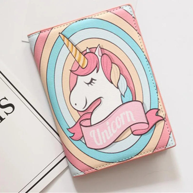 Unicorn Rainbow Horse Passport Cover PU Leather Travel