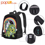 Unicorn Riding Dinosaur Triceratops Rainbow Backpack Large Capacity