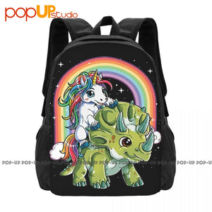 Unicorn Riding Dinosaur Triceratops Rainbow Backpack Large Capacity