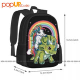 Unicorn Riding Dinosaur Triceratops Rainbow Backpack Large Capacity