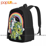 Unicorn Riding Dinosaur Triceratops Rainbow Backpack Large Capacity