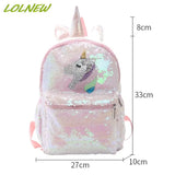 Unicorn Sequin Backpack Cartoon School Bag Large Capacity Double Shoulder
