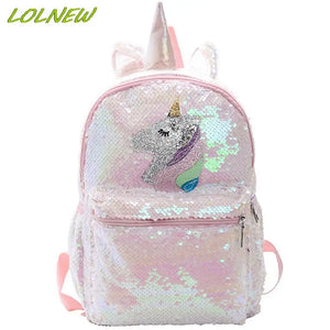 Unicorn Sequin Backpack Cartoon School Bag Large Capacity Double Shoulder