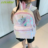 Unicorn Sequin Backpack Cartoon School Bag Large Capacity Double Shoulder
