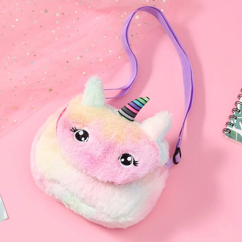 Kids Plush Unicorn Shoulder Bag Rainbow Crossbody Messenger Bag