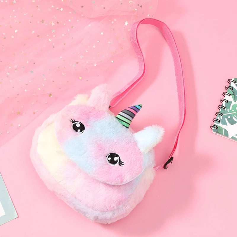 Kids Plush Unicorn Shoulder Bag Rainbow Crossbody Messenger Bag
