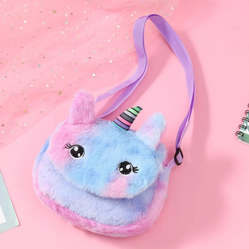 Kids Plush Unicorn Shoulder Bag Rainbow Crossbody Messenger Bag