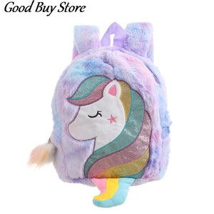 Unicorn Soft Plush School Bags Children Shoulder Backpack Toddler Girls Mochila