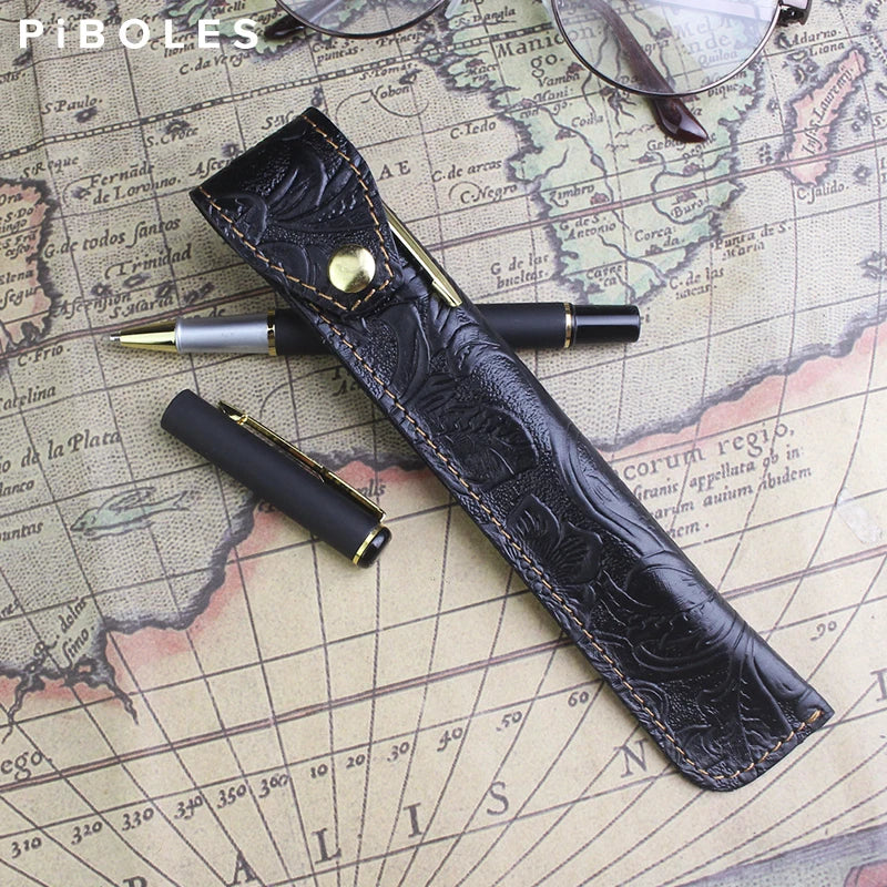 Cow Leather Pen Holder Pencil Case Storage Bag