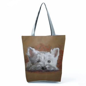 Westie Dog Painting Square Handbag for Women Large Capacity Eco Tote