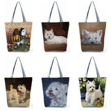 Westie Dog Painting Square Handbag for Women Large Capacity Eco Tote