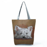Westie Dog Painting Square Handbag for Women Large Capacity Eco Tote