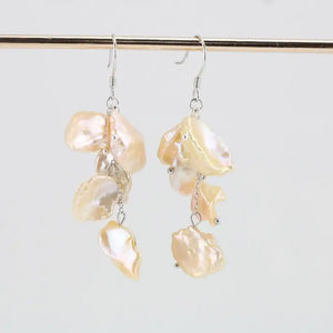 Orange Pink Keshi Pearl Earrings, Freshwater Pearl Dangle Earrings