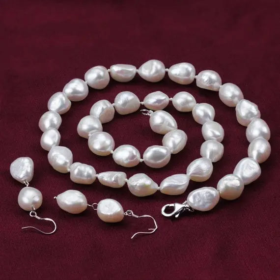 Baroque Freshwater Pearl Necklace Earrings Set
