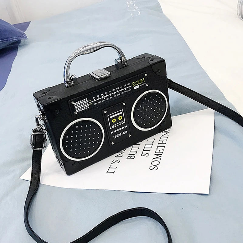 Retro Radio Box Bag Ladies Shoulder Metal Handle Purse Women's Crossbody