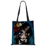 Sugar Skull Print Tote Bag Women Shoulder Handbag Large Capacity Foldable Lady