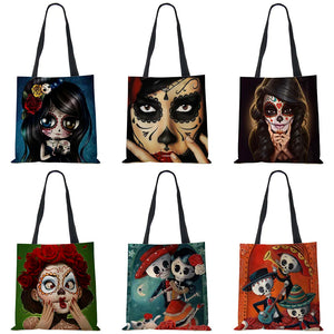 Sugar Skull Print Tote Bag Women Shoulder Handbag Large Capacity Foldable Lady
