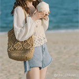 Vintage Macrame Hollow Out Cotton Beach Bag Tote Boho Shoulder Bag