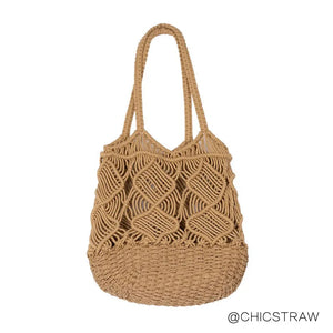 Vintage Macrame Hollow Out Cotton Beach Bag Tote Boho Shoulder Bag