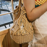 Vintage Macrame Hollow Out Cotton Beach Bag Tote Boho Shoulder Bag
