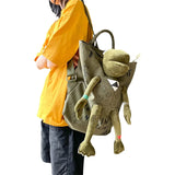 Plush Frog Monster Zip Large School Backpack Unisex Graffiti Inlaid