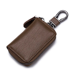 Unisex Leather Car Key Case with Zipper Buckle Style