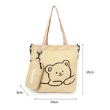 Bear Pattern Canvas Tote Bag Adjustable Strap Kids Crossbody Bag