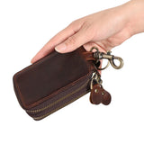 Unisex Car Key Bag Crazy Horse Cowhide Key Holder Leather Covers Hook