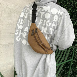 Canvas Waist Pack Double Layer Zipper Chest Bag