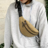 Canvas Waist Pack Double Layer Zipper Chest Bag