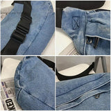 Unisex Crossbody Bag Shoulder Bag Girls Denim Large Capacity Messenger Bag