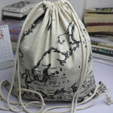 Unisex Retro Canvas Drawstring Backpack European Style Travel Bag