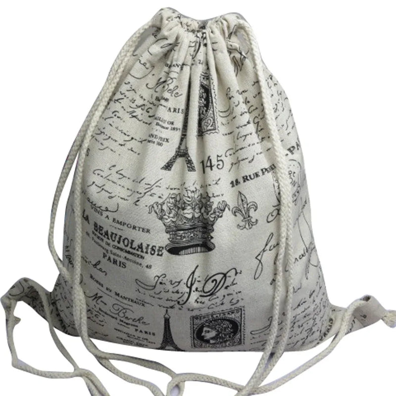 Unisex Retro Canvas Drawstring Backpack European Style Travel Bag