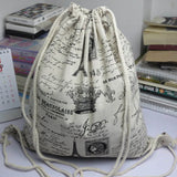 Unisex Retro Canvas Drawstring Backpack European Style Travel Bag