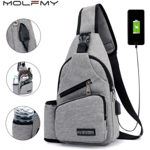 Unisex USB Charge Chest Bag Antitheft Travel Crossbody Sling Shoulder Bag