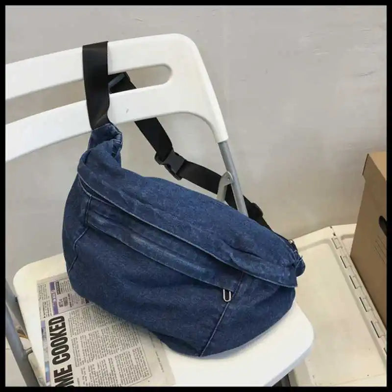 Unisex Denim Chest Bag Harajuku Style Messenger Bag