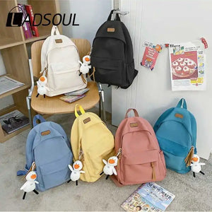 Unisex Nylon Backpack Student Japanese Solid School Backpack
