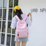 Unisex Nylon Backpack Student College Style Solid Pendant Backpack