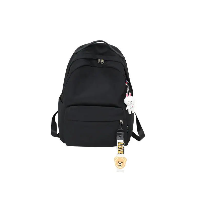 Unisex Nylon Backpack Student College Style Solid Pendant Backpack