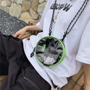 Unisex Clear Circular Shoulder Bag Zipper Satchel
