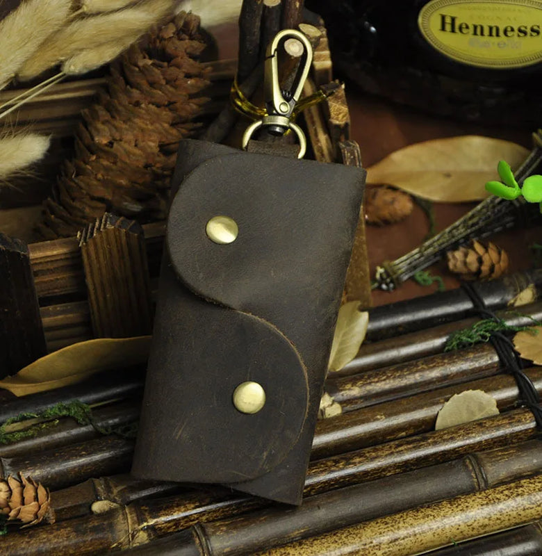 Unisex Leather Car Key Bags Holder Keyring Covers Pouch Crazy Horse Cowh