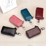 Unisex Leather Key Bag Key Chain Holder Zipper Double Key Pack