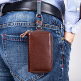 Unisex Leather Key Bag Key Chain Holder Zipper Double Key Pack