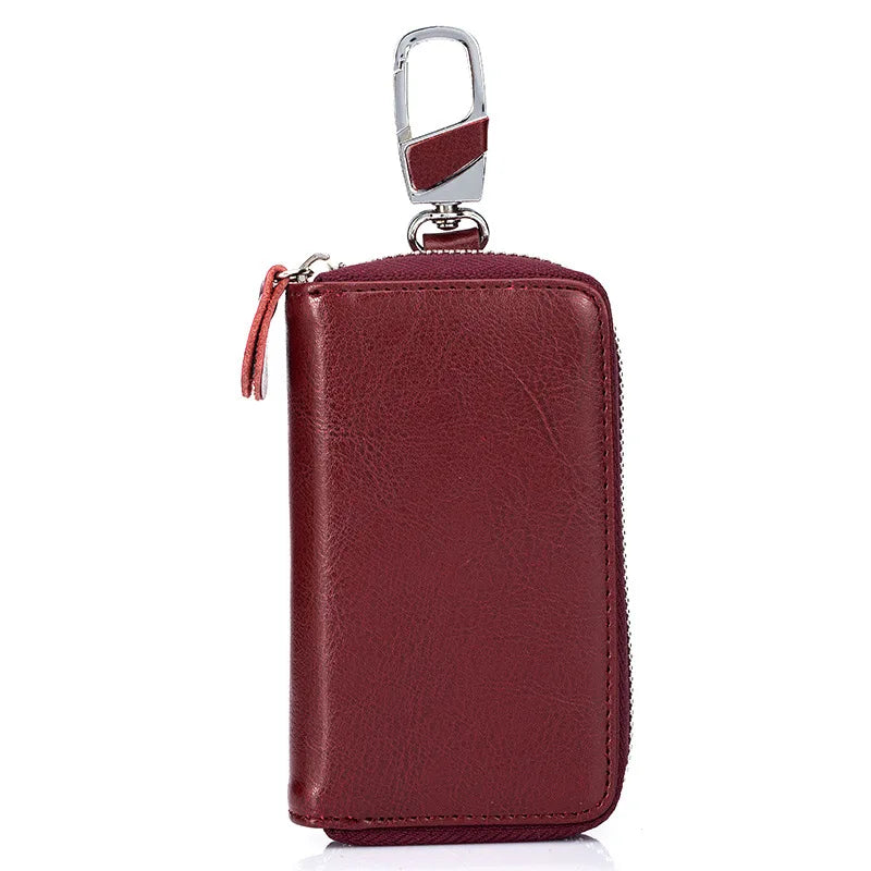 Unisex Leather Key Bag Key Chain Holder Zipper Double Key Pack