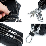 Double Zipper Leather Key Wallet Holder Keychain Case