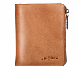 Unisex Vintage Leather Wallet Short Cowhide Purse Coin Purse Pocket