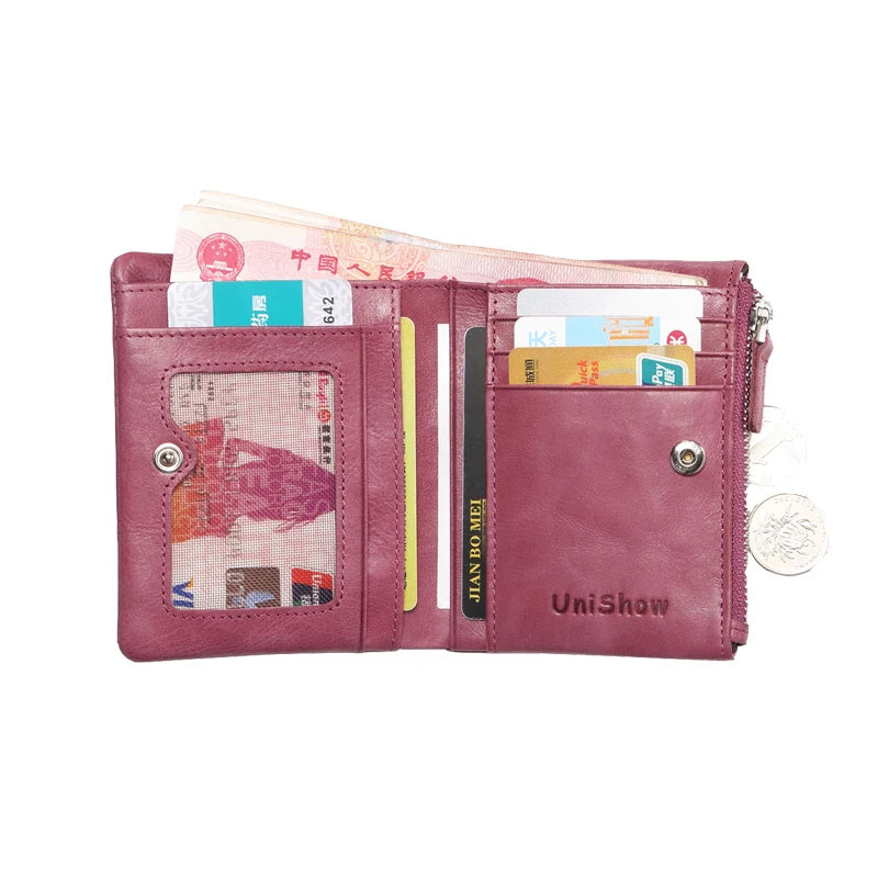 Unisex Vintage Leather Wallet Short Cowhide Purse Coin Purse Pocket