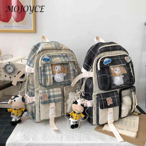Japanese Canvas Backpack Plaid School Bag Student Travel Backpacks